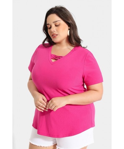 Plus Size Tops for Women Short Sleeve Summer Pullover Color Block Crewneck/V Neck Tee Tunic Loose Fit Tshirts XL-5XL A91e-hot...