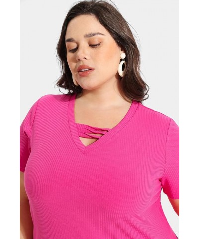 Plus Size Tops for Women Short Sleeve Summer Pullover Color Block Crewneck/V Neck Tee Tunic Loose Fit Tshirts XL-5XL A91e-hot...