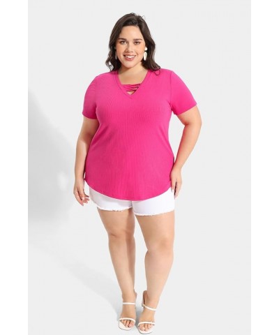 Plus Size Tops for Women Short Sleeve Summer Pullover Color Block Crewneck/V Neck Tee Tunic Loose Fit Tshirts XL-5XL A91e-hot...