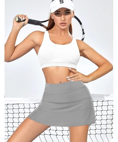 Tennis Skirt for Women with 4 Pockets Athletic Golf Skorts Skirts with Shorts Workout Running Sports Grey $16.32 Skirts