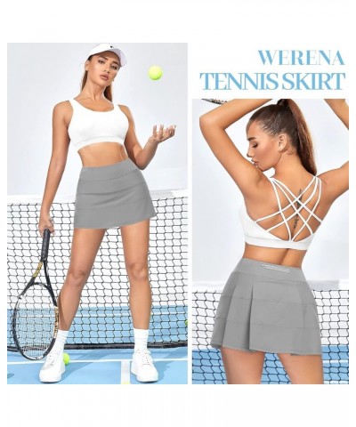 Tennis Skirt for Women with 4 Pockets Athletic Golf Skorts Skirts with Shorts Workout Running Sports Grey $16.32 Skirts