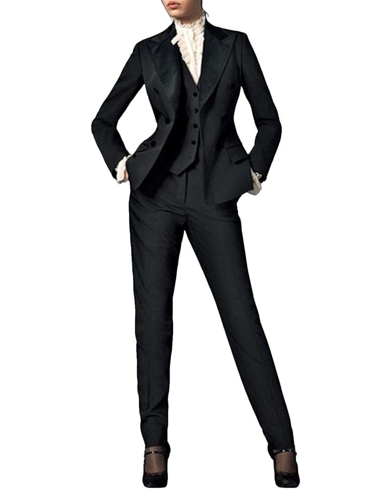 Women's Three Pieces Suit Single Breasted Button Business Work Office Lady Jacket Vest Pants Set Black $39.77 Suits