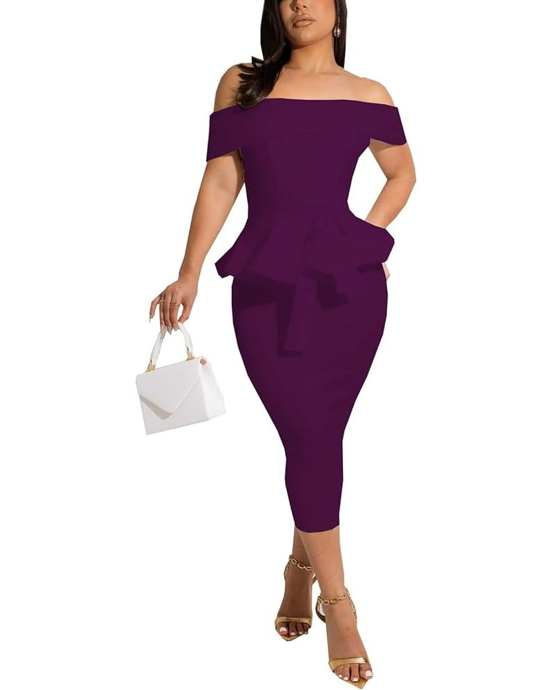 Church Dresses for Women Bodycon Vintage Wrap Work Business Midi Pencil Dress 10purple $16.81 Dresses