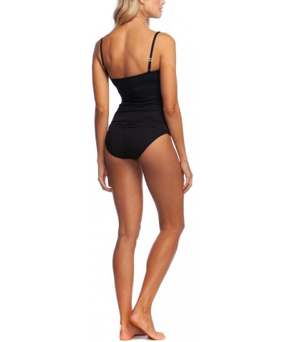 Women's Standard Island Goddess Over The Shoulder Rouched Front Tankini Swimsuit Top Black $19.40 Swimsuits