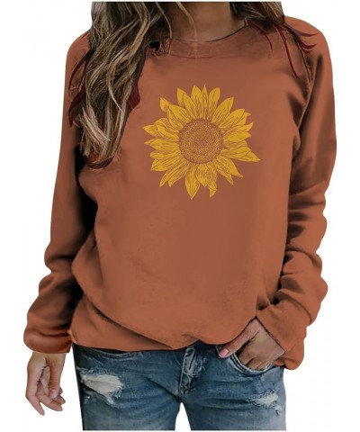 Women Graphic Crew Neck Sweatshirts Sunflower Print Pullover Tops Long Sleeve Blouses Shirts Teen Girls Cute Clothes J039-ora...