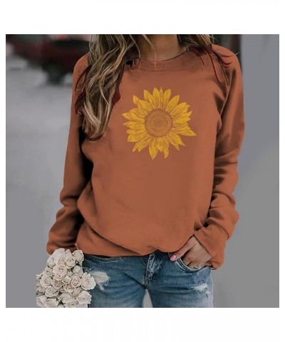 Women Graphic Crew Neck Sweatshirts Sunflower Print Pullover Tops Long Sleeve Blouses Shirts Teen Girls Cute Clothes J039-ora...