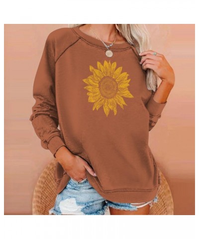 Women Graphic Crew Neck Sweatshirts Sunflower Print Pullover Tops Long Sleeve Blouses Shirts Teen Girls Cute Clothes J039-ora...