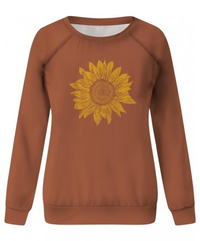 Women Graphic Crew Neck Sweatshirts Sunflower Print Pullover Tops Long Sleeve Blouses Shirts Teen Girls Cute Clothes J039-ora...