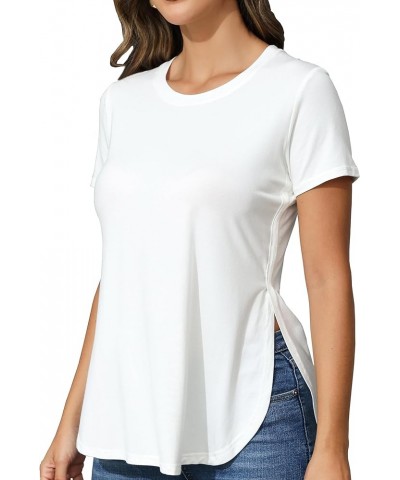 Womens T Shirts Casual Basic Crew Neck Tees Short/Long Sleeve Tunic Tshirt Tops with Side Split Slit White $11.00 T-Shirts