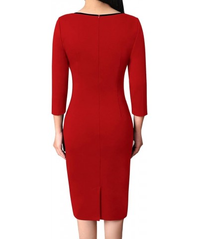 Womens Front Zipper Tie Waist Slim Work Business Office Bodycon Pencil Dress Red (Black Piping) $18.04 Dresses