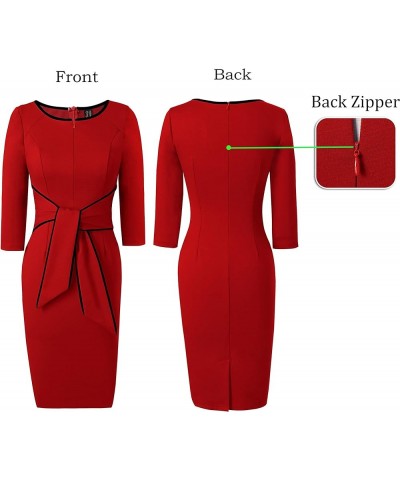 Womens Front Zipper Tie Waist Slim Work Business Office Bodycon Pencil Dress Red (Black Piping) $18.04 Dresses