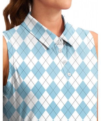 Women's Sleeveless Golf Shirt Collared Button-Down Polo Shirts Quick Dry Golf Tennis Tank Tops for Women Blue Argyle $17.66 S...