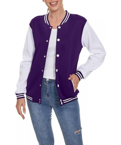 Women's Varsity Jacket Baseball Uniform Casual Long Sleeve Sport Bomber Jacket Coat Purple 01 $13.71 Jackets