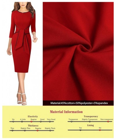 Womens Front Zipper Tie Waist Slim Work Business Office Bodycon Pencil Dress Red (Black Piping) $18.04 Dresses