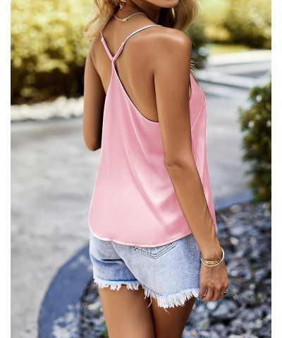 Womens Silk Tank Top Camisole Spaghetti Strap Satin Cami Tops Basic Crew Neck Y Back Silky Camis S-XXL Pink $10.03 Tanks