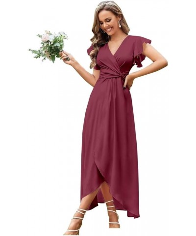 Flutter Sleeve Bridesmaid Dresses for Wedding Tea Length Chiffon Split Formal Dress with Pockets Desert Rose $29.69 Dresses