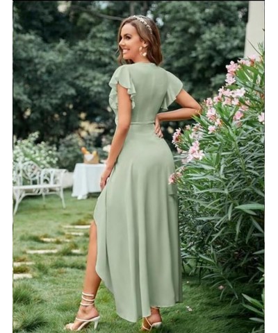 Flutter Sleeve Bridesmaid Dresses for Wedding Tea Length Chiffon Split Formal Dress with Pockets Desert Rose $29.69 Dresses