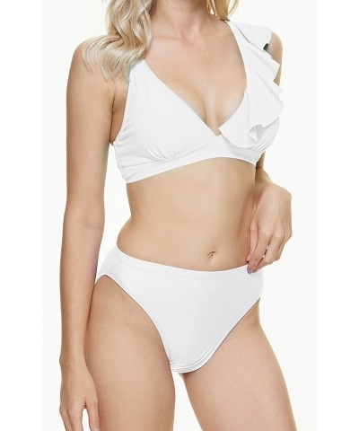 Women's High Cut Bikini Bottoms Mid Rise Tankini Swimsuit Bottom White $10.25 Swimsuits