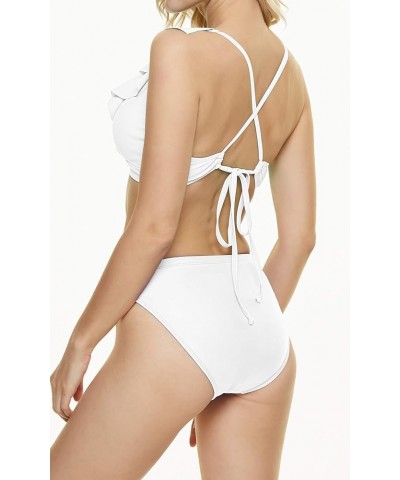 Women's High Cut Bikini Bottoms Mid Rise Tankini Swimsuit Bottom White $10.25 Swimsuits