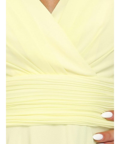 Women V Neck Ruched Irregular Hem A Line Chiffon Short Cocktail Dress 03142-US Yellow $30.23 Dresses