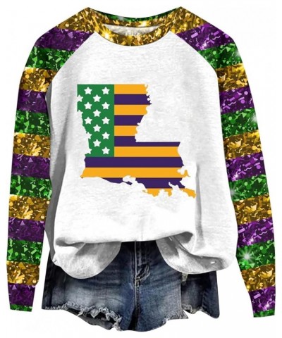 Womens Mardi Gras Sweatshirt Casual Holiday Print Graphic Pullover Round Neck Long Sleeve Pullover Tops A-dark Green $11.93 H...