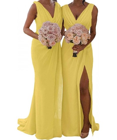 Bridesmaid Dresses Long Prom Dress V Neck Evenig Formal Dress Slit Bridesmaid Dress Pleated Womens Gold $29.60 Dresses