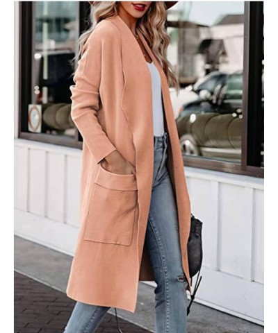 Autumn and Winter Casual Loose Solid Color Long Sleeve Cardigan Pocket Woolen Coat top Women Lotus Root Large $17.09 Coats