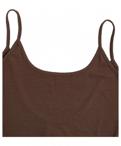 Women's Open Back Basics T Shirt Sleeveless Strap Bodycon Cami Bodysuit Tops 2pack Black Brown $12.32 Bodysuits