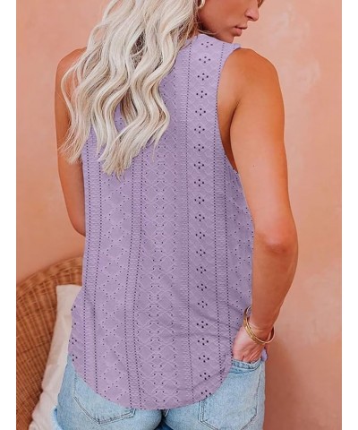 Womens Tank Tops Eyelet Embroidery Shirts Summer Sleeveless for Women 2024 Cute Spring Going Out Clothes Trendy 1-light Purpl...