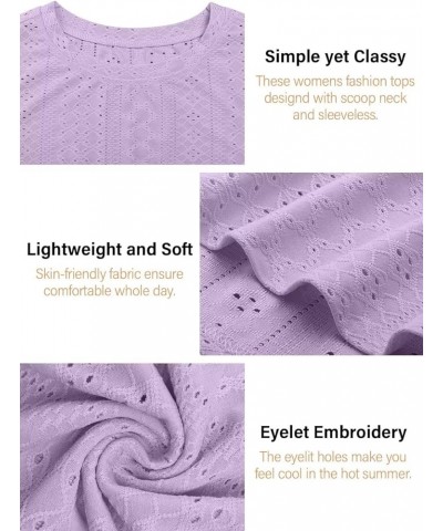 Womens Tank Tops Eyelet Embroidery Shirts Summer Sleeveless for Women 2024 Cute Spring Going Out Clothes Trendy 1-light Purpl...