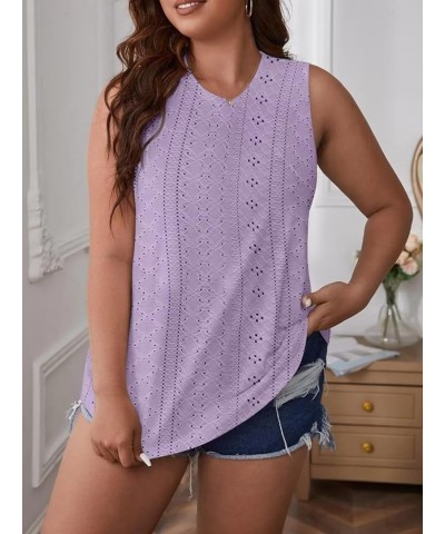 Womens Tank Tops Eyelet Embroidery Shirts Summer Sleeveless for Women 2024 Cute Spring Going Out Clothes Trendy 1-light Purpl...