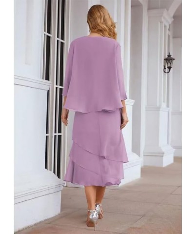 Mother of The Bride Dresses with Jacket 2 Piece Wedding Guest Dress Ruffles Scoop Mother of The Bride Dress Chiffon Deep Yell...