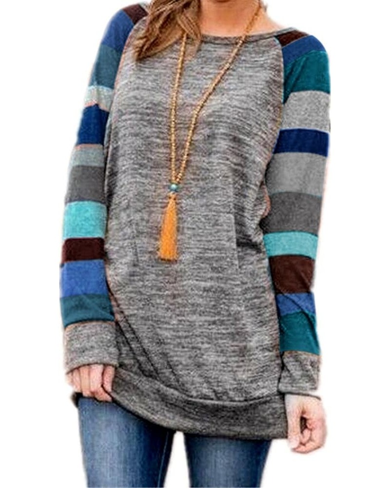 2023 Women's Cotton Knitted Long Sleeve Lightweight Tunic Sweatshirt Tops 01 Blue $13.12 Tops