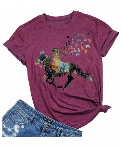 Horse Lover T-Shirt for Women Funny Just A Girl Who Loves Horses Peace Love Graphic Tees Tops Wine Red $10.08 T-Shirts