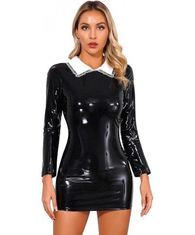 Women Shiny Leather Dress Hollow Out Lace Up Bodycon Party Night Club Latex Dresses 4black H $8.03 Dresses