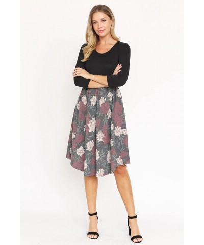 Eloges Women's 3/4 Sleeve Contrast Color Block Midi Dress | S-3X Black/Teal Burgundy Floral $22.56 Dresses