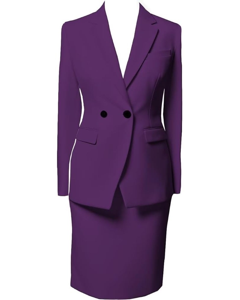 Women's Business Suit 2 Pieces Solid Blazer Jacket and Skirt Set for Office Work Purple $34.78 Suits