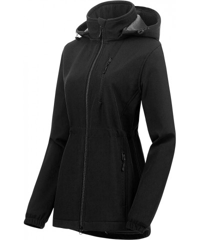 Women's Lightweight Long Softshell Fleece Lined Jacket Anorak Raincoat With Removable Hood Black $29.37 Jackets