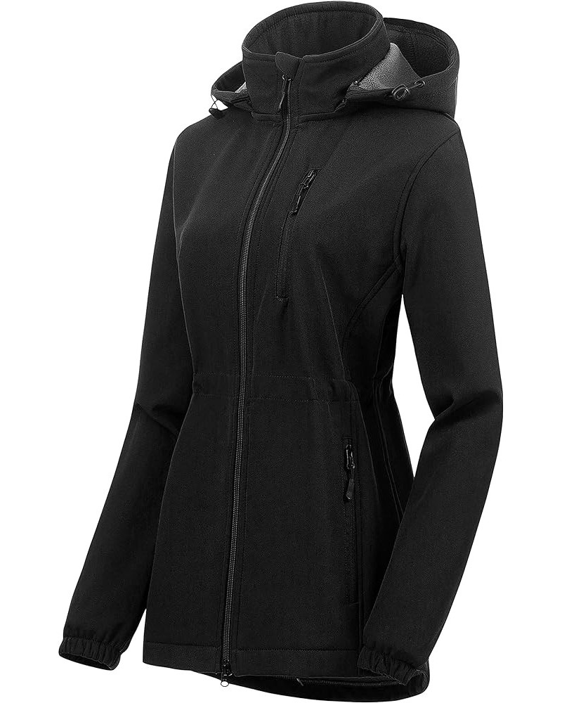 Women's Lightweight Long Softshell Fleece Lined Jacket Anorak Raincoat With Removable Hood Black $29.37 Jackets