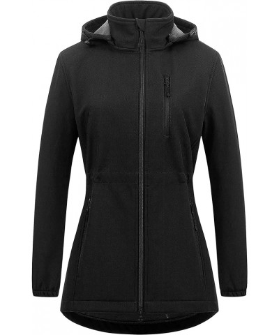 Women's Lightweight Long Softshell Fleece Lined Jacket Anorak Raincoat With Removable Hood Black $29.37 Jackets