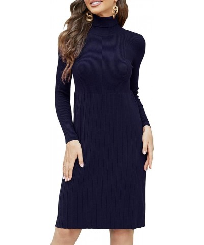 Women Turtleneck Ribbed Knit Long Sleeve Bodycon Pullover Sweater Dress Without Belt Blue 2 $21.56 Sweaters