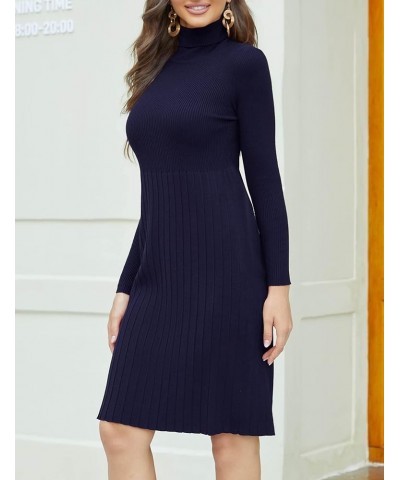 Women Turtleneck Ribbed Knit Long Sleeve Bodycon Pullover Sweater Dress Without Belt Blue 2 $21.56 Sweaters