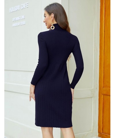 Women Turtleneck Ribbed Knit Long Sleeve Bodycon Pullover Sweater Dress Without Belt Blue 2 $21.56 Sweaters