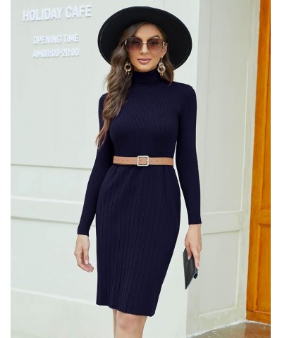 Women Turtleneck Ribbed Knit Long Sleeve Bodycon Pullover Sweater Dress Without Belt Blue 2 $21.56 Sweaters