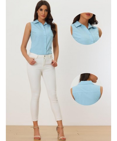 Denim Button Down Shirt for Women's Sleeveless Lapel V Neck Chambray Tunic Top Light Blue $11.13 Blouses