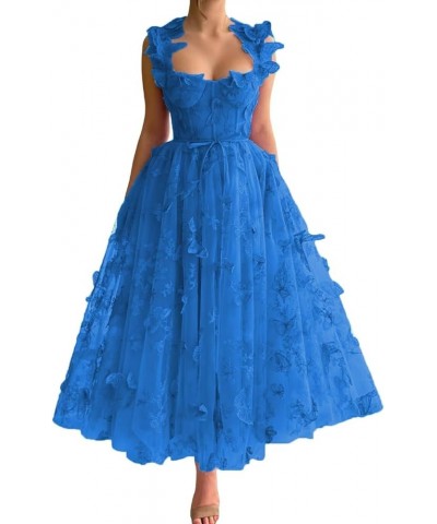 Women's Tulle Prom Dresses 3D Butterflies Spaghetti Straps Formal Evening Gowns Sweetheart Tea Length Party Dress Lake Blue $...