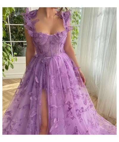 Women's Tulle Prom Dresses 3D Butterflies Spaghetti Straps Formal Evening Gowns Sweetheart Tea Length Party Dress Lake Blue $...