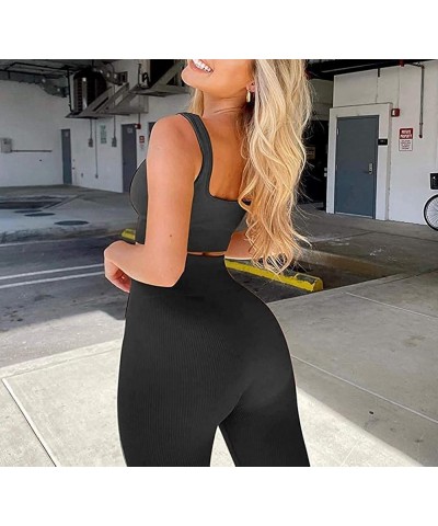 Workout Sets for Women 2 Piece Seamless Ribbed Crop Tank High Waist Shorts Yoga Outfits 268-l-black $20.99 Activewear