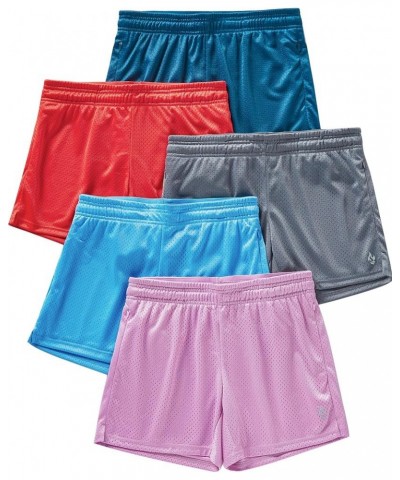 5-Pack Womens Athletic Shorts Mesh Basketball 5" Inseam Ladies Active Sports Set with Zipper Pockets Light Pink/Baby Blue/Cri...