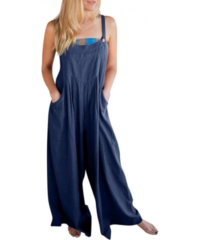 Womens Summer Jumpsuits Casual Fashion Bib Wide Leg Rompers Sleeveless Adjustable Straps Plus Size Overalls Pockets D Navy $9...